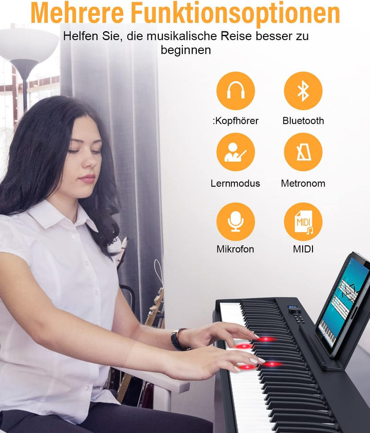 Piano 88 Tasten Klaviertastatur Unterstützung Beleuchtete Tastatur und MIDI Bluetooth, Digital Piano