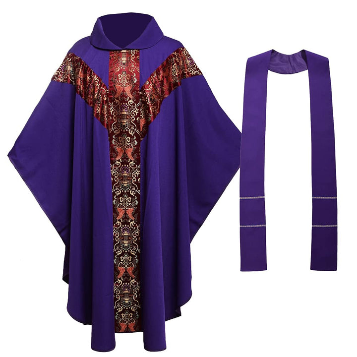 BLESSUME Priester Messgewand katholisch Stickerei Lila Kirche Vater Masse Robe Unisex, One Size Lila