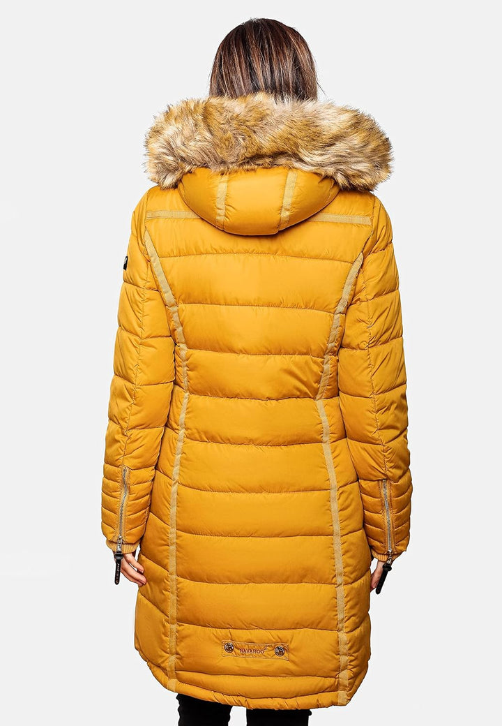 Navahoo Damen Warmer Winter Steppmantel Papaya XS-XXL S Gelb, S Gelb