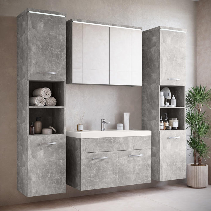 Badplaats Badezimmerschrank Paso 35 x 35 x 160 cm Beton Grau - Hoch Badschrank Mit 2 Türen Beton Hoc