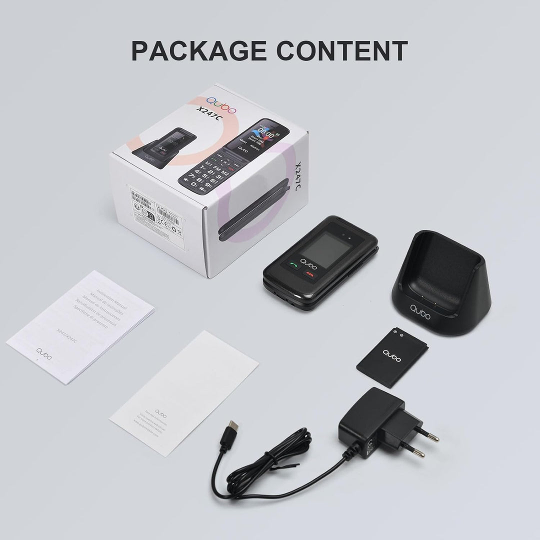 Qubo Flip Handy für Senioren GSM, Handy für Senioren, 2,4" Display, hohe Lautstärke, SOS-Funktion, D