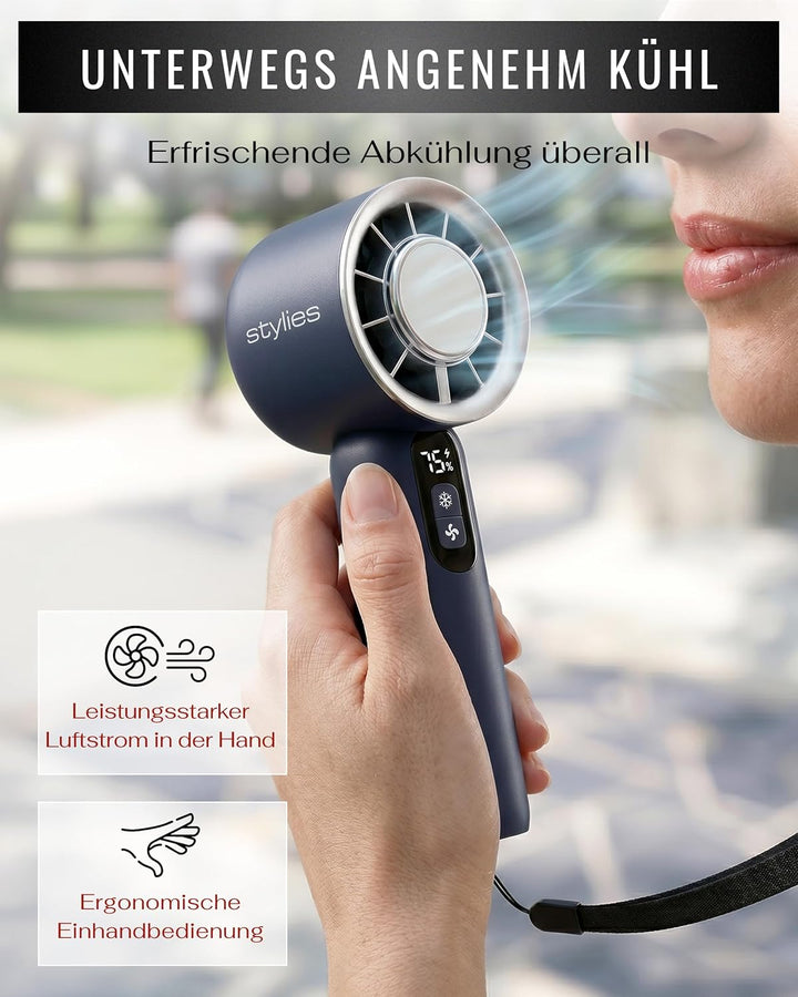 Premium Handventilator Akku aufladbar, Mini Ventilator für die Hand mit Kühlplatte, Akku Ventilator