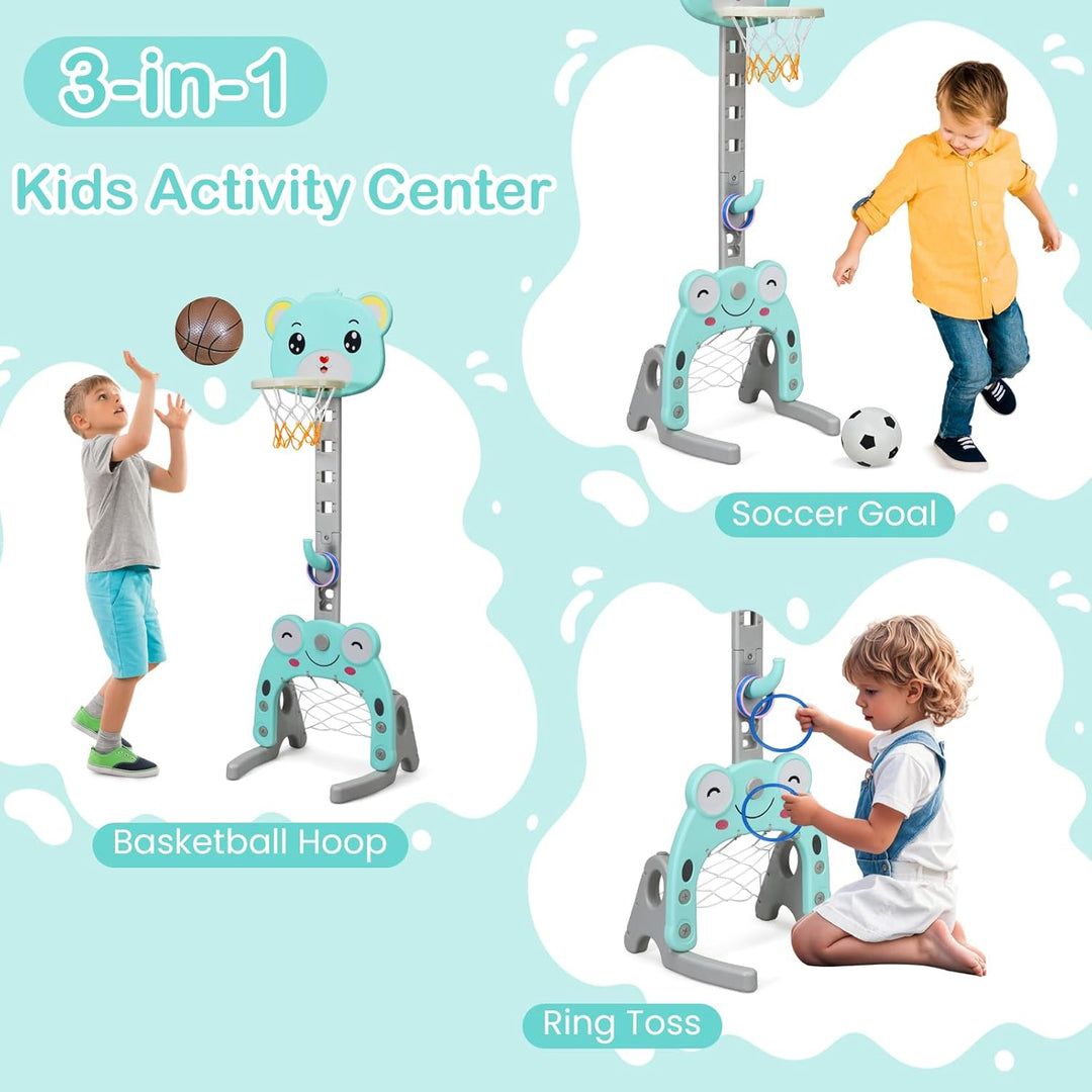 HOMASIS 3 in 1 Kinder Basketballkorb Set, multifunktional Basketballständer mit Fussballtor & Ringwu