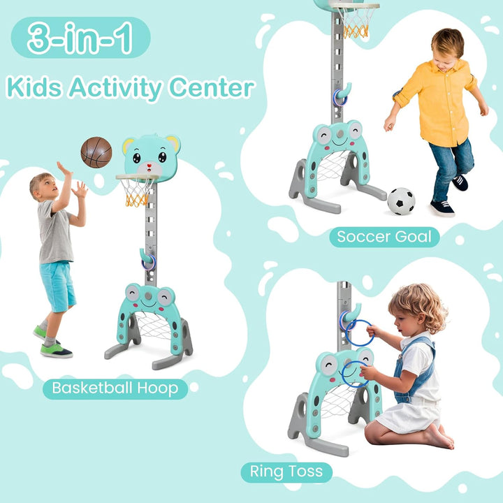 HOMASIS 3 in 1 Kinder Basketballkorb Set, multifunktional Basketballständer mit Fussballtor & Ringwu