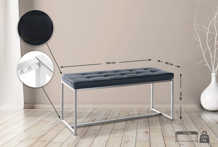 CLP Edelstahl Küchenbank Barci Kunstleder I Moderne 2er-Sitzbank Mit Polsterung Für Esszimmer Und Kü