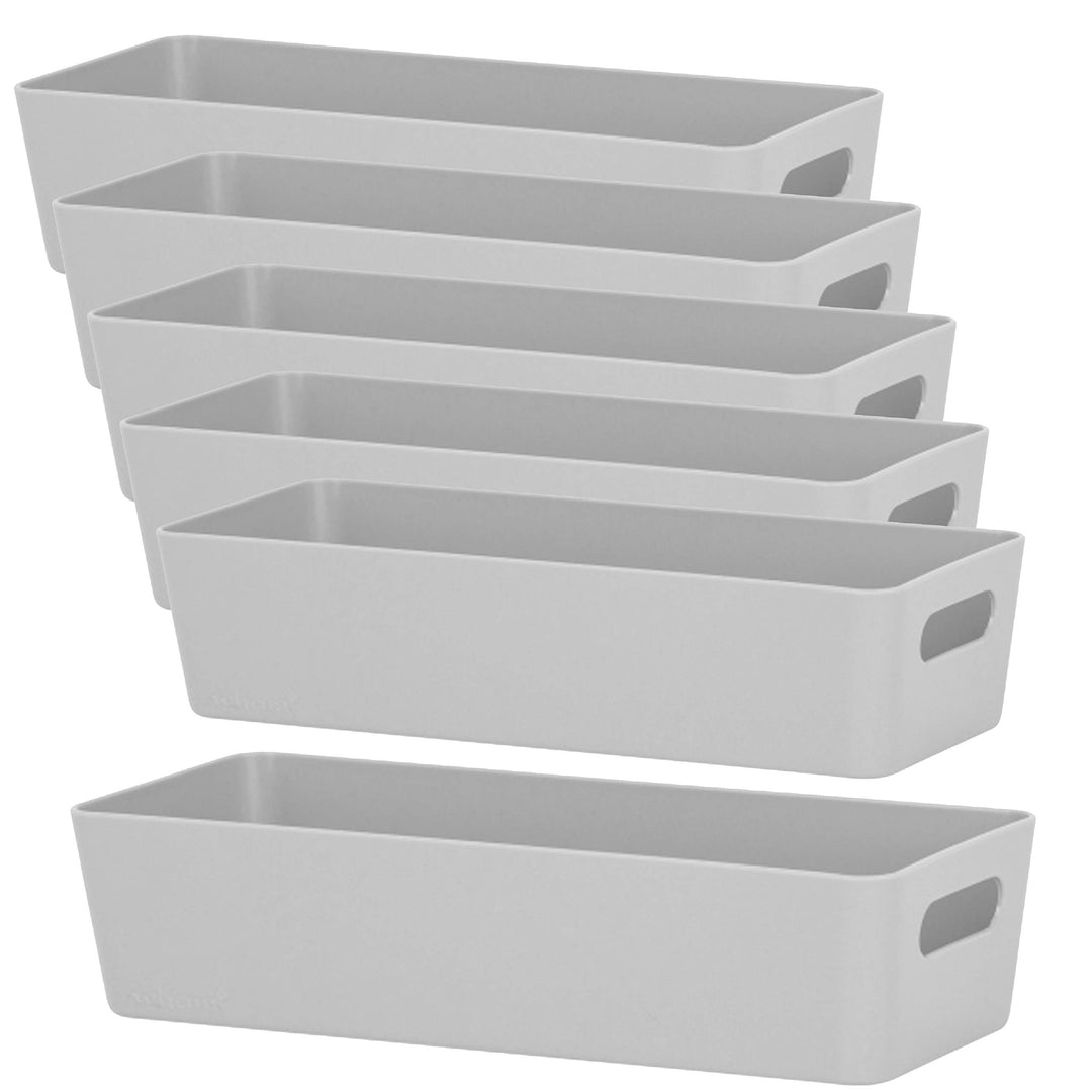 6x Ordnungsboxen - 6 cm hoch - GRAU - 25x10x6cm - 1 Liter - Ordnungskorb - Schubladenorganizer Schub