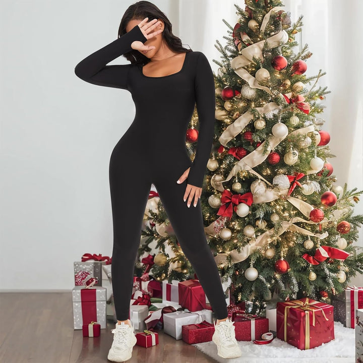 SHAPERIN Damen Jumpsuit Yoga Langarm Trainingsanzüge Hohe Taille Sportkleidung Damen Set Bodycon Bod