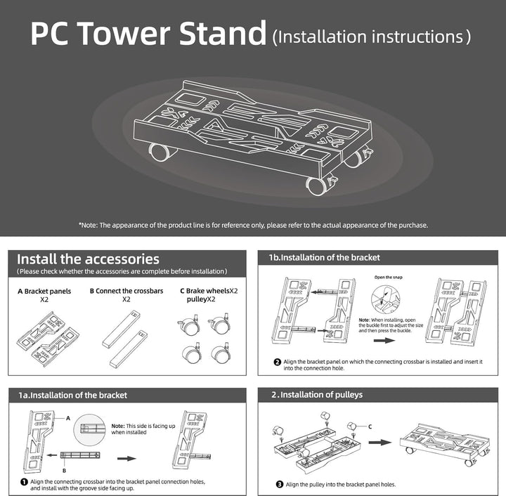 Hmseng PC Ständer für PC-Tower, Mobiler Computer Desktop Ständer, Universal Verstellbare CPU Ständer