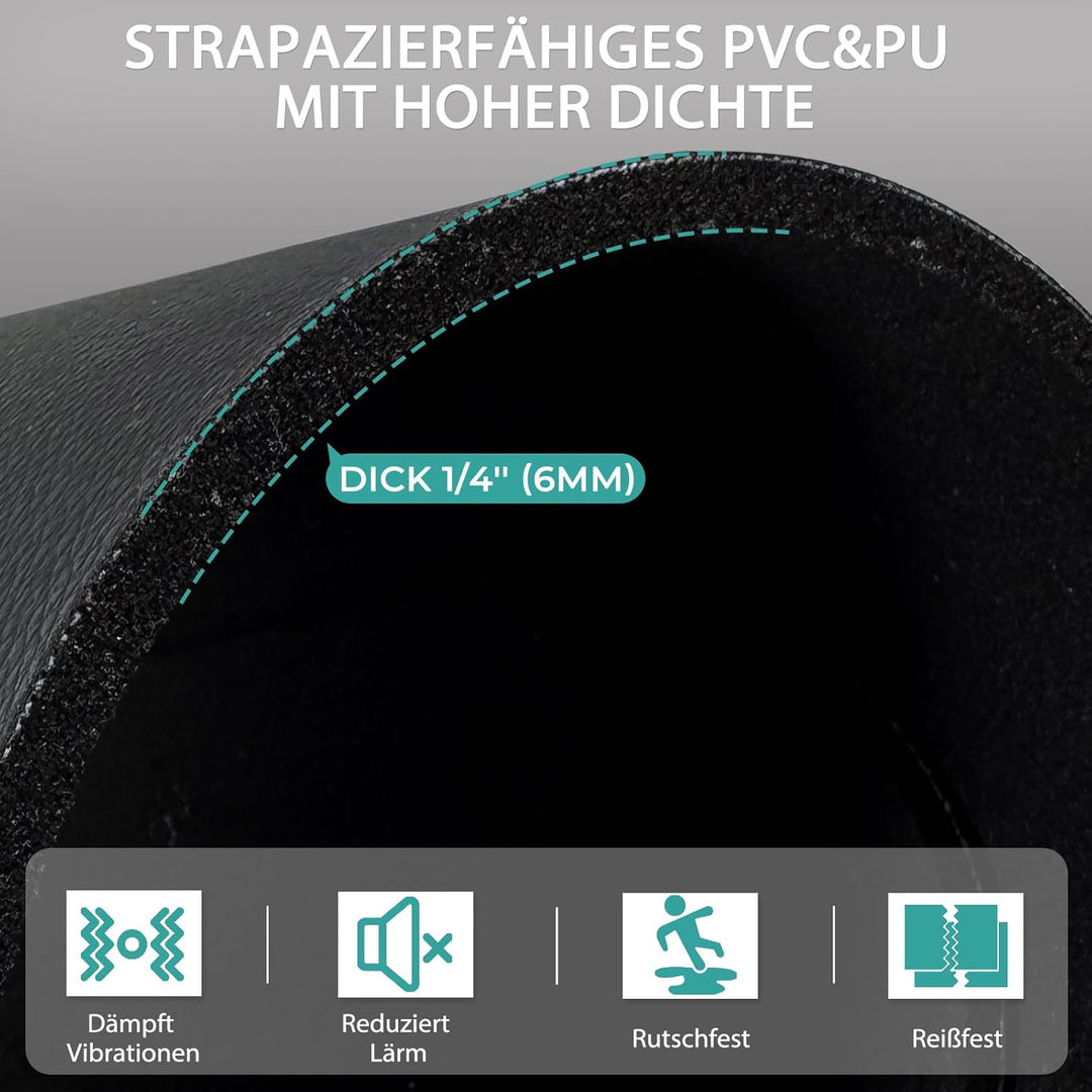 Stossfeste Bodenschutzmatte für Laufbänder, 6 mm Dicke rutschfeste Unterlage für Fitnessgeräte, PVC-