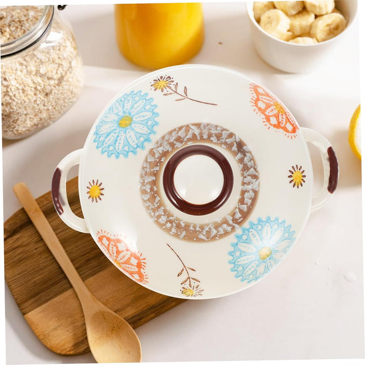 Cabilock Keramik Eintopfbecher mit Deckel 450ml und 1000ml Hitzebeständig und Einfaches Design für H
