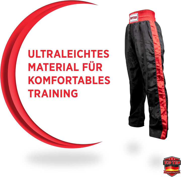 TOP TEN Kickboxhose „Classic“ S Schwarz - Rot, S Schwarz - Rot