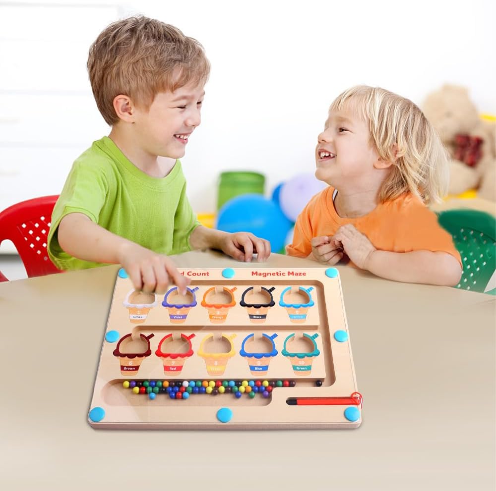 Montessori Spielzeug ab 2 3 4 5 6 Jahre Magnetspiel Labyrinth Holzspielzeug Kinderspielzeug Eiscreme