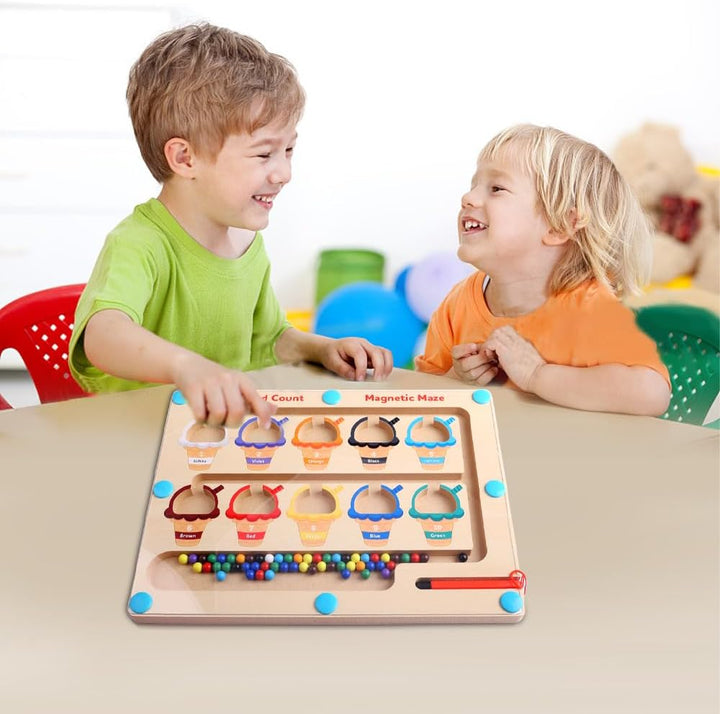 Montessori Spielzeug ab 2 3 4 5 6 Jahre Magnetspiel Labyrinth Holzspielzeug Kinderspielzeug Eiscreme