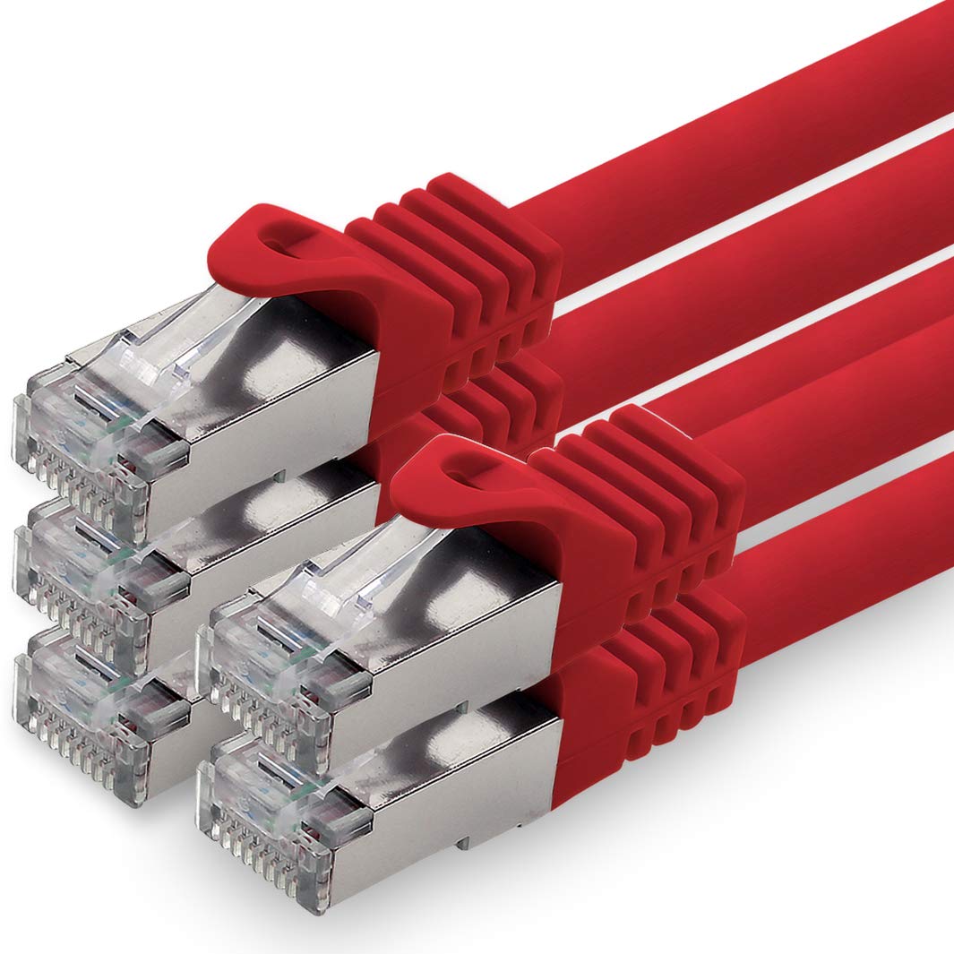 1aTTack.de 10m - rot - 5 Stück CAT.7 Netzwerkkabel Patchkabel SFTP PIMF LSZH Gigabit Lan Kabel 10Gb