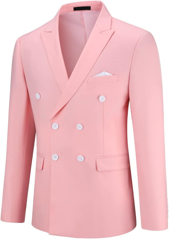 YOUTHUP Herren Sakko Zweireiher Slim Fit Formelle mit Revers Büro Hochzeit Anzugsjacke Blazer S Rosa