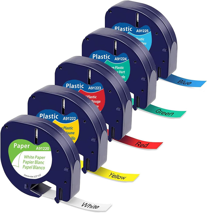 5x MarkField Kompatible für Dymo Letratag Etikettenband 12mm x 4m, Kompatibel mit Dymo Letratag Etik