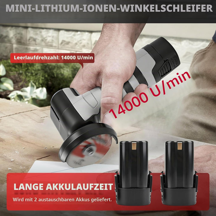Akku Winkelschleifer, 16.8V Mini Winkelschleifer mit 2 x 2000mAh Akkus, 14000 PRM, Kabelloses Elektr