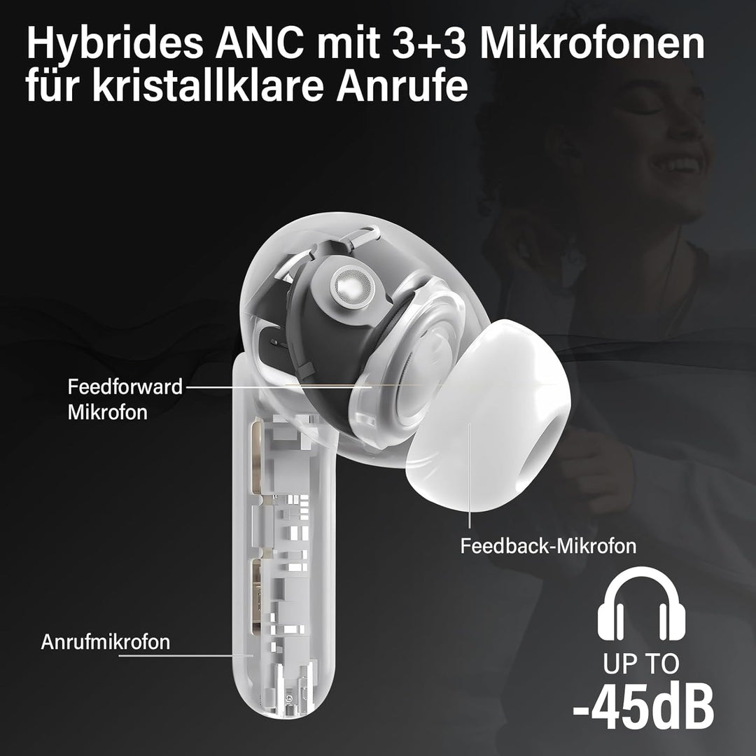 Bluetooth Kopfhörer mit Hybride Aktive Geräuschunterdrückung, In Ear Kopfhörer Kabellos Bluetooth 5.