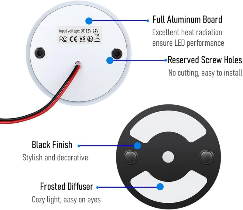 acegoo 12V LED Deckenleuchte Wohnmobil Beleuchtung Leuchte Dimmbar Innenbeleuchtung 75mm, Zwei Farbe
