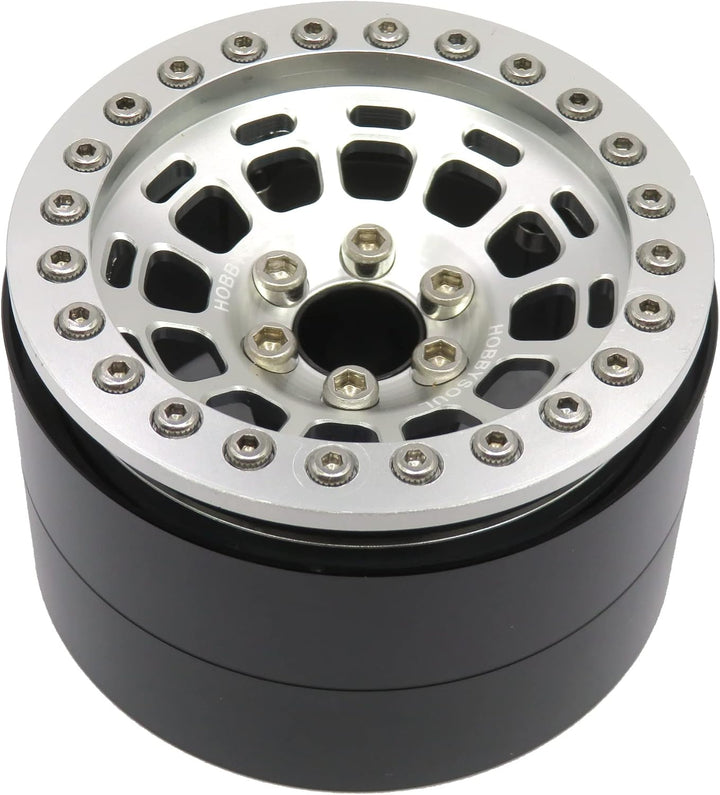 hobbysoul 4 Stück Breite 1,57Zoll (40mm) 2,2 Beadlock Räder 122g/Felge, 2,2 Räder Silberne Felgen Fü