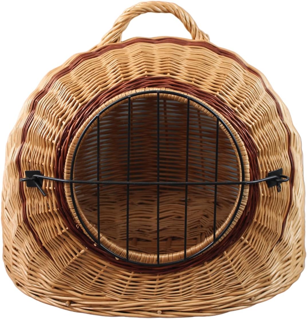 Weidenkorb Korbhöhle mit Gitter und Tragegriff/Transportkorb/Transporthöhle / 50x40x45 cm, Natürlich