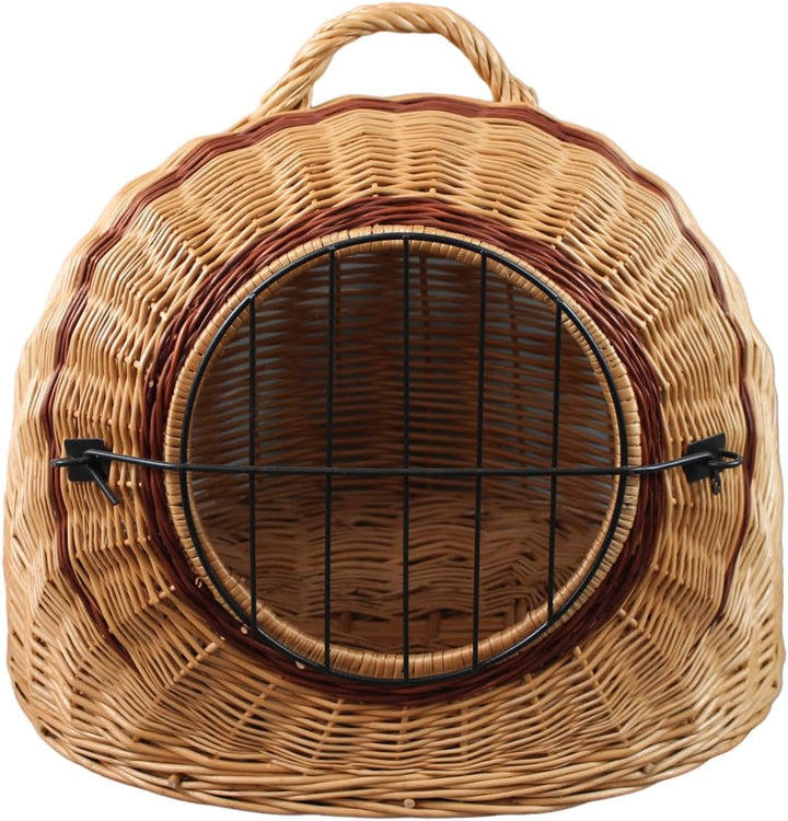 Weidenkorb Korbhöhle mit Gitter und Tragegriff/Transportkorb/Transporthöhle / 50x40x45 cm, Natürlich