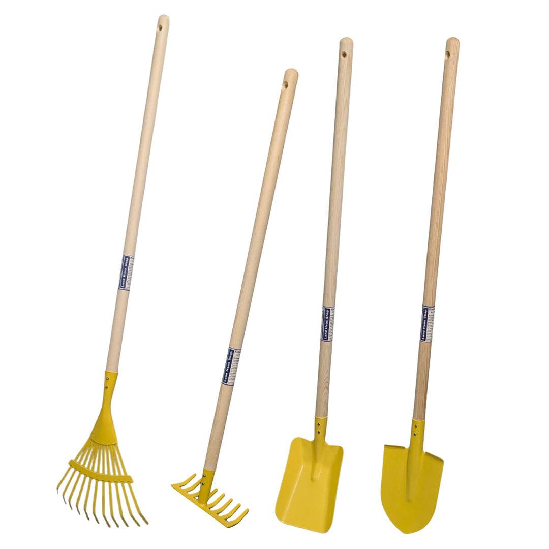 Kinder Gartengeräte Set Besen Harke Rechen Schaufel Garten Geräte Spielzeug (4er Set GELB), 4er SET