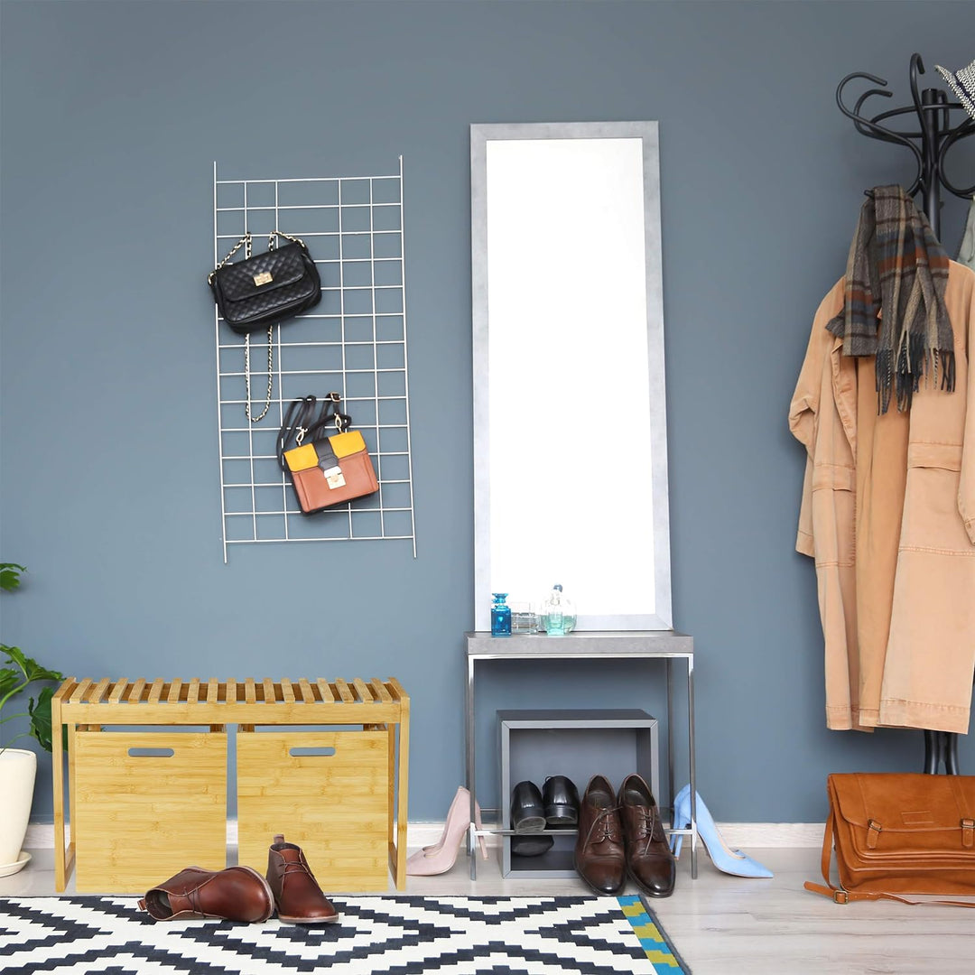 Relaxdays Sitzbank mit Stauraum, Bambus, 2 Aufbewahrungsboxen, Bank für Flur, Bad, Garderobe, HBT 44