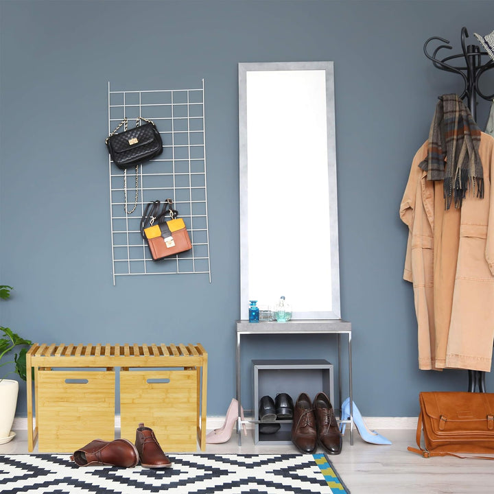 Relaxdays Sitzbank mit Stauraum, Bambus, 2 Aufbewahrungsboxen, Bank für Flur, Bad, Garderobe, HBT 44