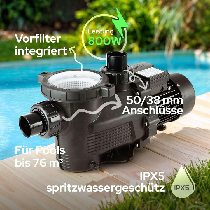 Arebos Schwimmbadpumpe 800W | Filterpumpe mit Vorfilter & 19000 l/h | Poolpumpe für Sandfilteranlage