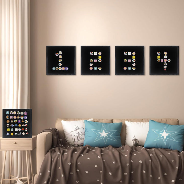 GMFrames 11x11 Anstecknadel-Vitrine mit Echtglas, Schaukasten für Wand und Tisch, Steckraster Schwar