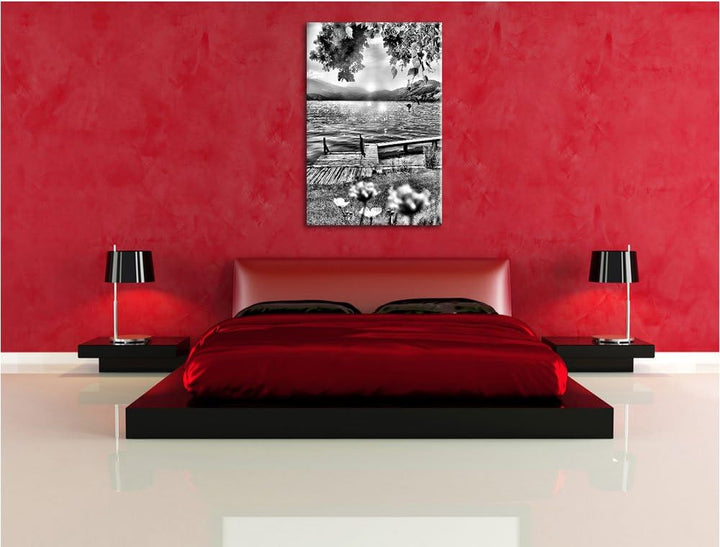 Pixxprint Steg im Sonnenuntergang, Meer / 100x70cm Leinwandbild bespannt auf Holzrahmen/Wandbild Kun