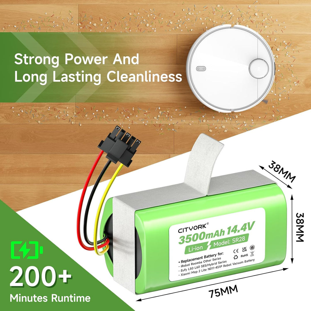 CITYORK 3500mAh/14,4V Ersatzakku für Eufy L50/L60 SES, für iRobot Roomba Y0110/Y011040, Y0140, Y0112