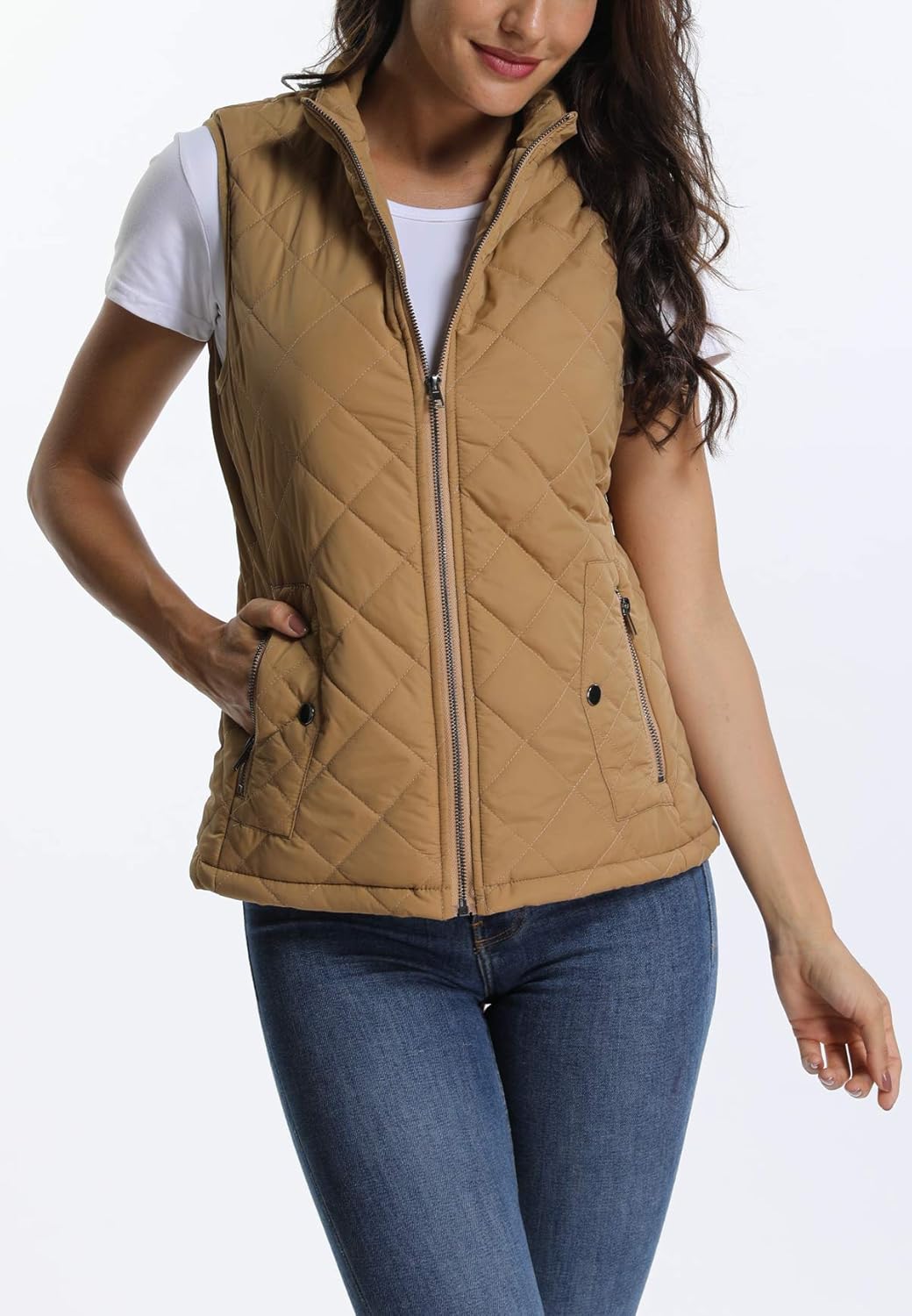 MISS MOLY Damen Weste mit Stehkragen Weste Jacke Winter Warm Ultraleicht Kamel 48, Kamel 48