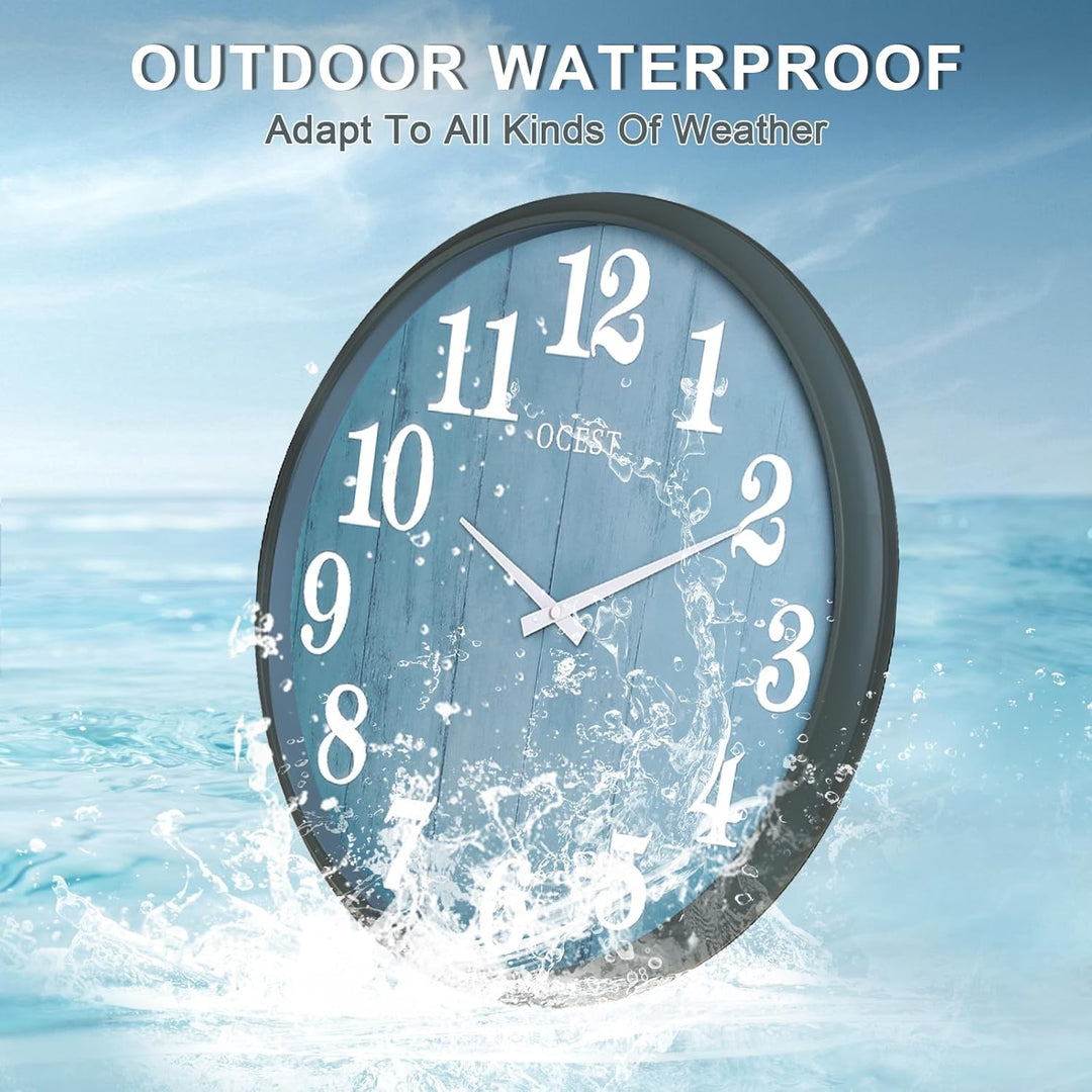 OCEST 45,7 cm (18 Zoll) grosse, wasserdichte Wanduhr für drinnen und draussen, geräuschlos, batterie