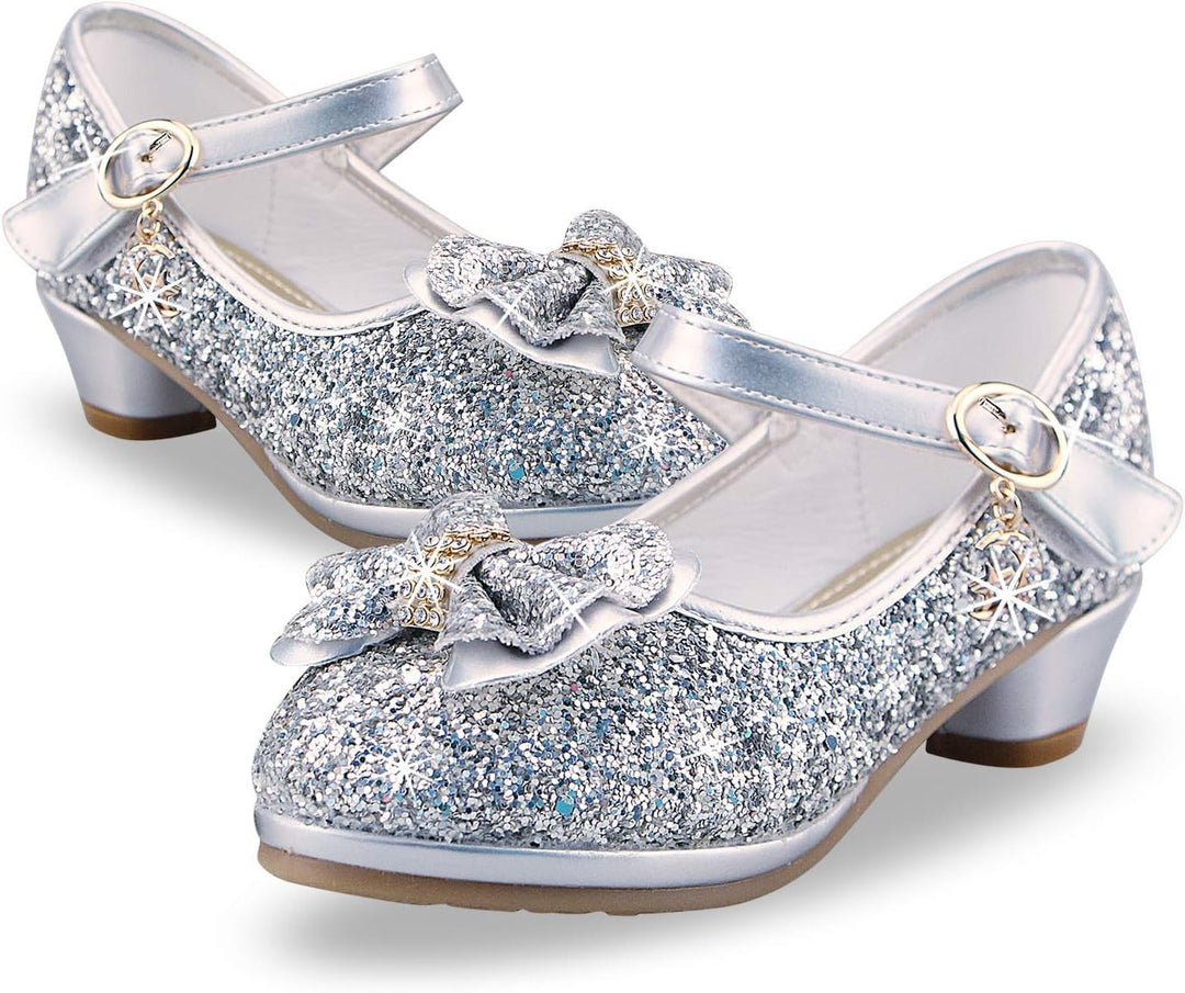 ANBIWANGLUO Prinzessin Schuhe Mädchen High Heels Sandalen Mädchen Pailletten Party Pumps Kinder, 25