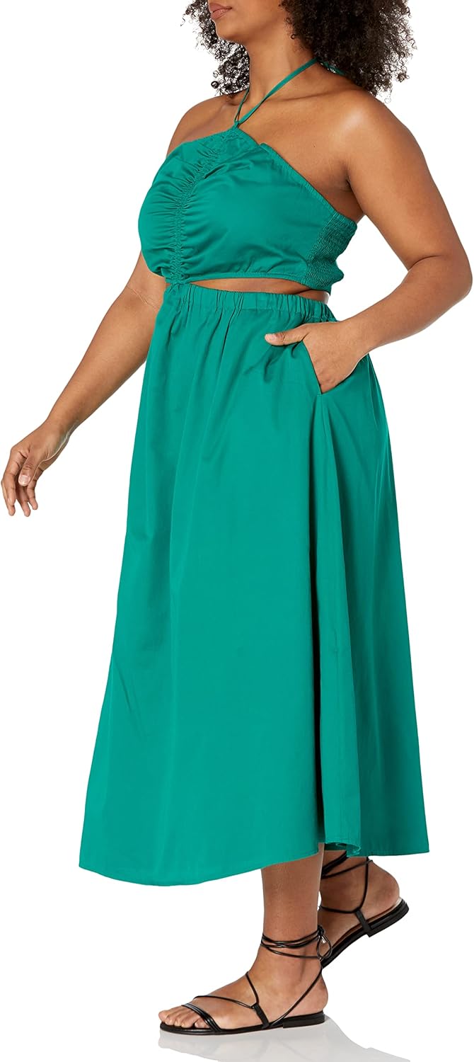 The Drop Damen Brinda Maxikleid aus Baumwolle mit Ausschnitten und Neckholder Maxi Dress L Ultramari