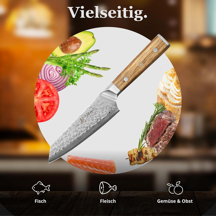 Wakoli Oribu Kiritsuke Kleines Chefmesser 15 cm extrem scharfe Klinge aus 67 Lagen I Damast Küchenme