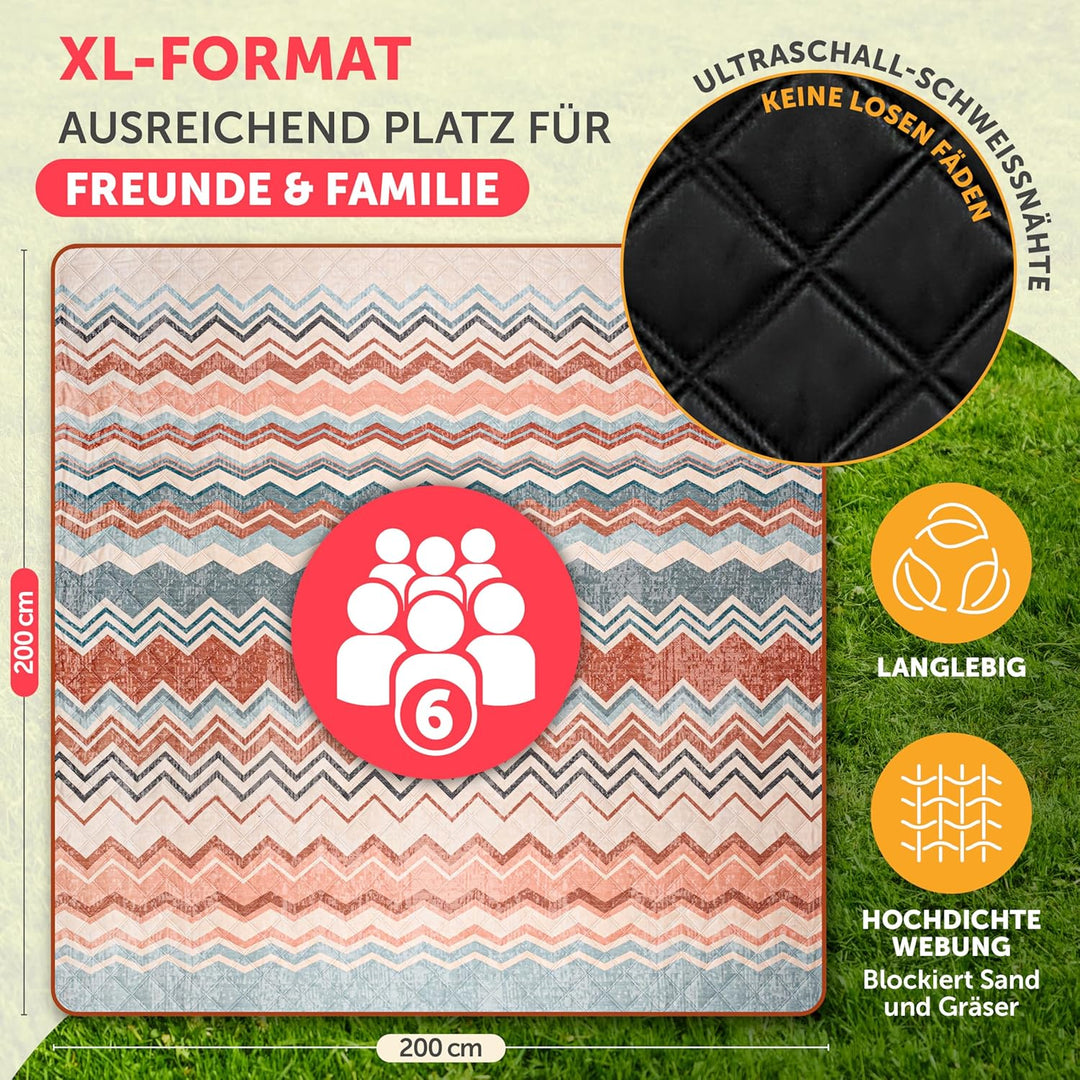 Blumtal Premium Picknickdecke wasserabweisend 200x200 cm Boho & Terrazzo Design - waschbare Strandde
