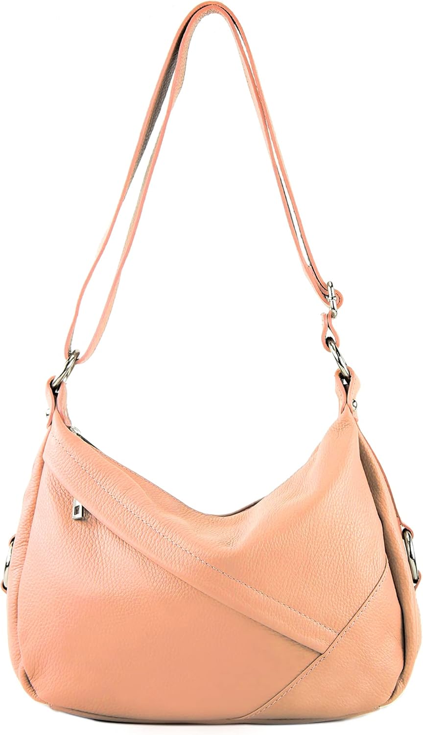 modamoda de -T164 - ital Schultertasche Umhängetasche aus Leder Rosabeige, Rosabeige