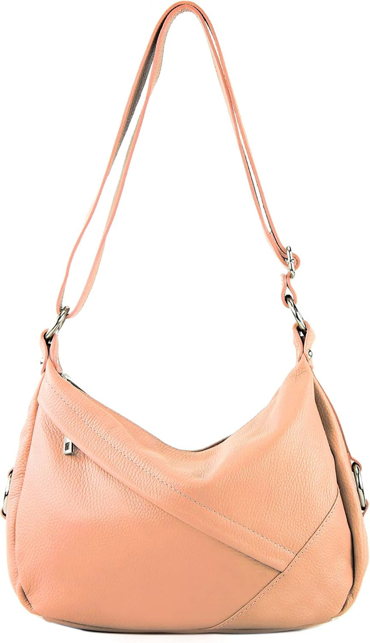 modamoda de -T164 - ital Schultertasche Umhängetasche aus Leder Rosabeige, Rosabeige