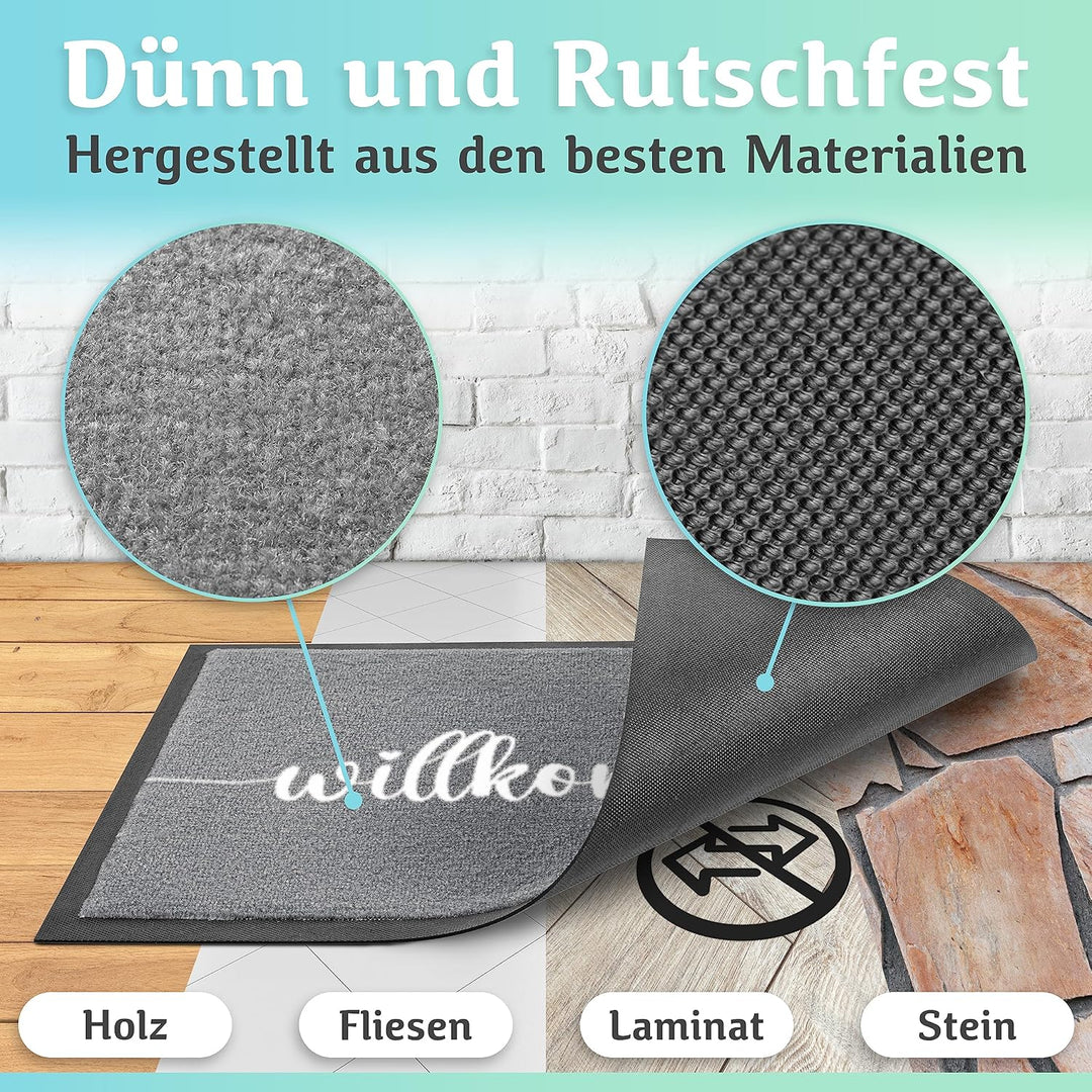 Willkommen Fussmatte [Waschmaschinenfest] in 40x60cm - optimale Grösse für die Haustür. Schmutzfangm