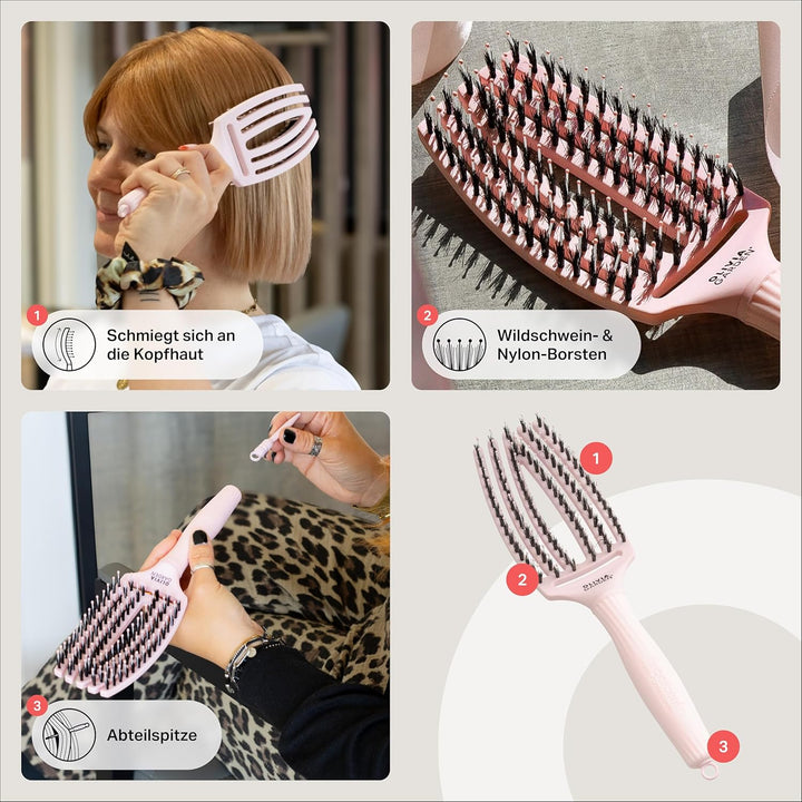 Olivia Garden Fingerbrush Care Iconic - Medium - Pastellrosa - Entwirrende Haarbürste mit Wildschwei
