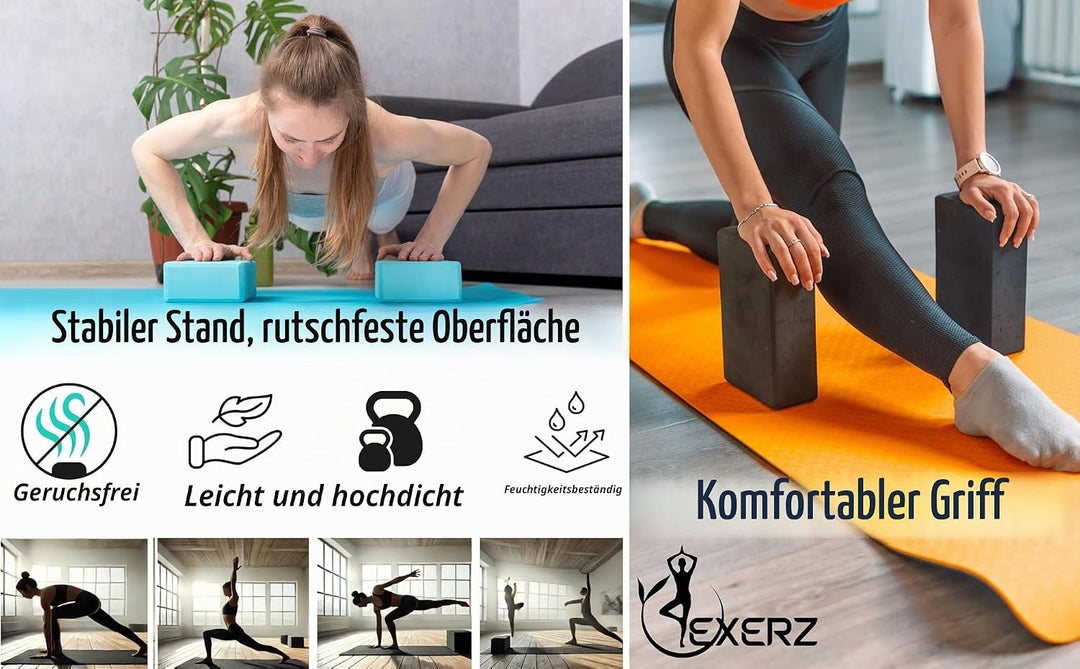 EXERZ Yoga-Blöcke, 2 Stück, Gymnastikblöcke, Übung, Workout, Fitness, Pilates, Stretch, Handstand, r