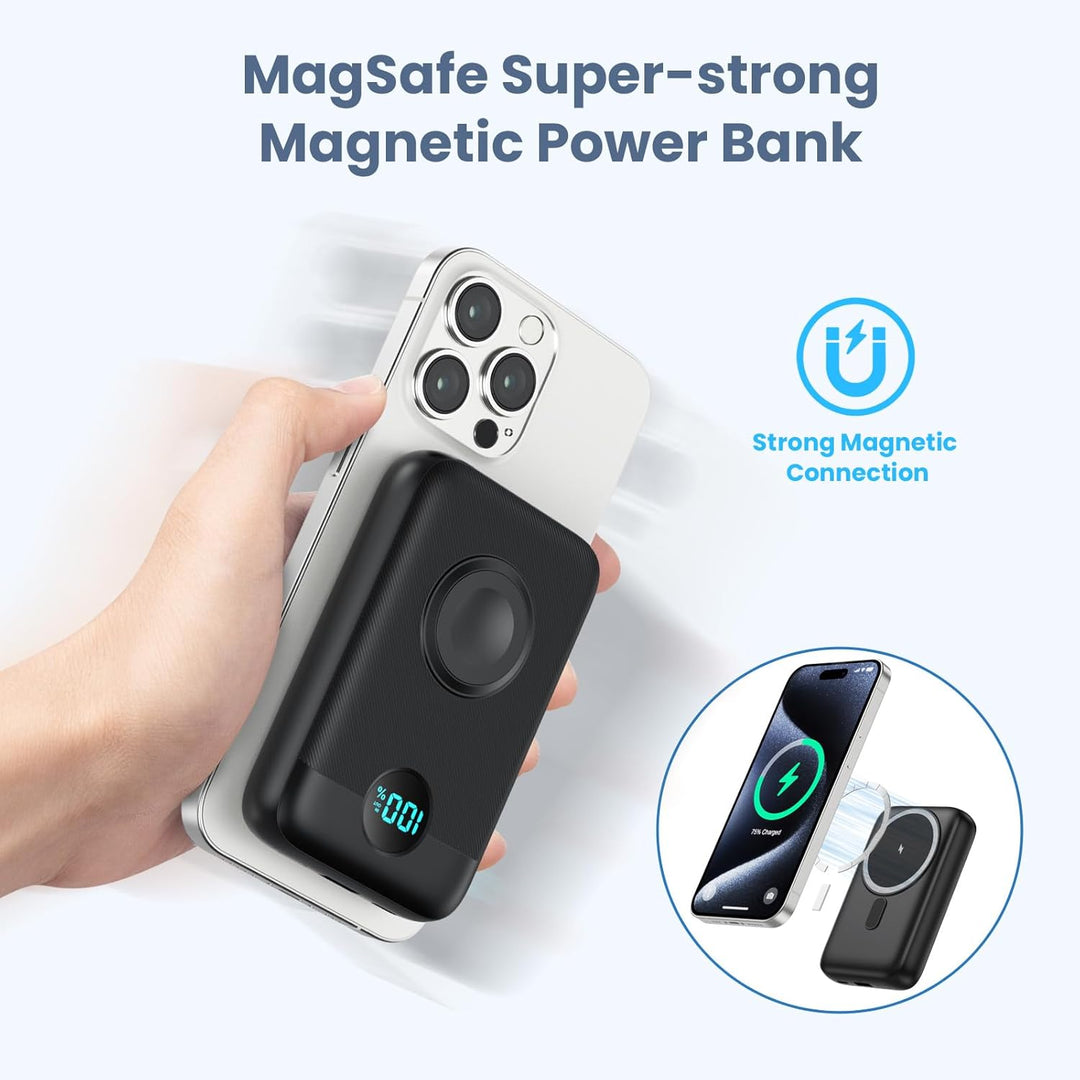 Magnetische Powerbank 10800mAh für MagSafe, 4-in-1 Wireless Power Bank mit i-Watch Ladegerät,QC4.0+P