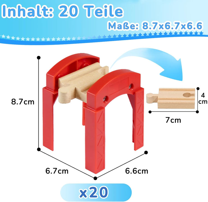 Holzeisenbahn Schienen Zubehör(20-TLG.) – Kompatibel mit Alle Eisenbahn Holz Systeme, für Kinder Ab