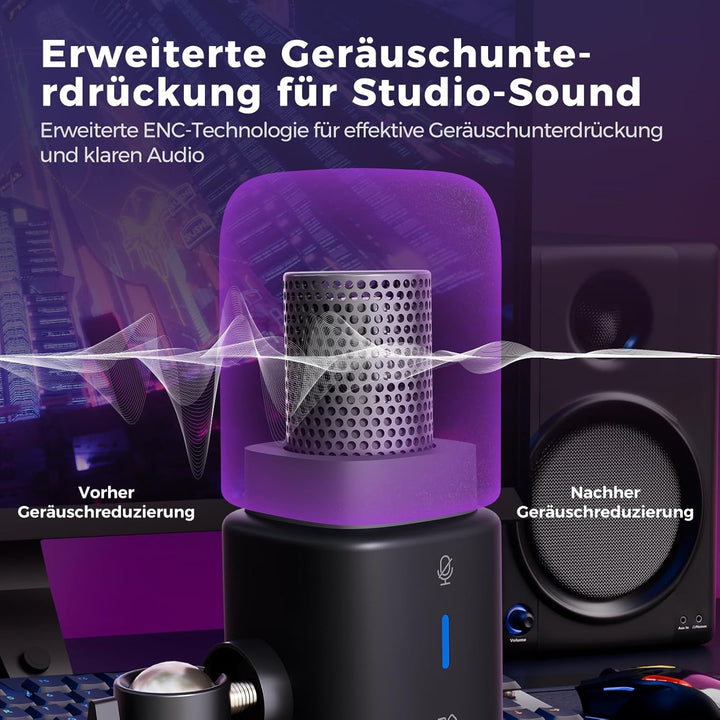 NearStream AM25X USB/XLR Kondensator Mikrofon mit ständer,Podcast Mikrofon Set, EIN-TIPP Stummschalt