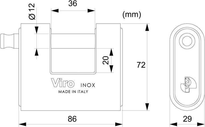 'Codiven 11430042 Vorhängeschloss Stahl"Viro Panzer 86 mm Bogen 36 mm