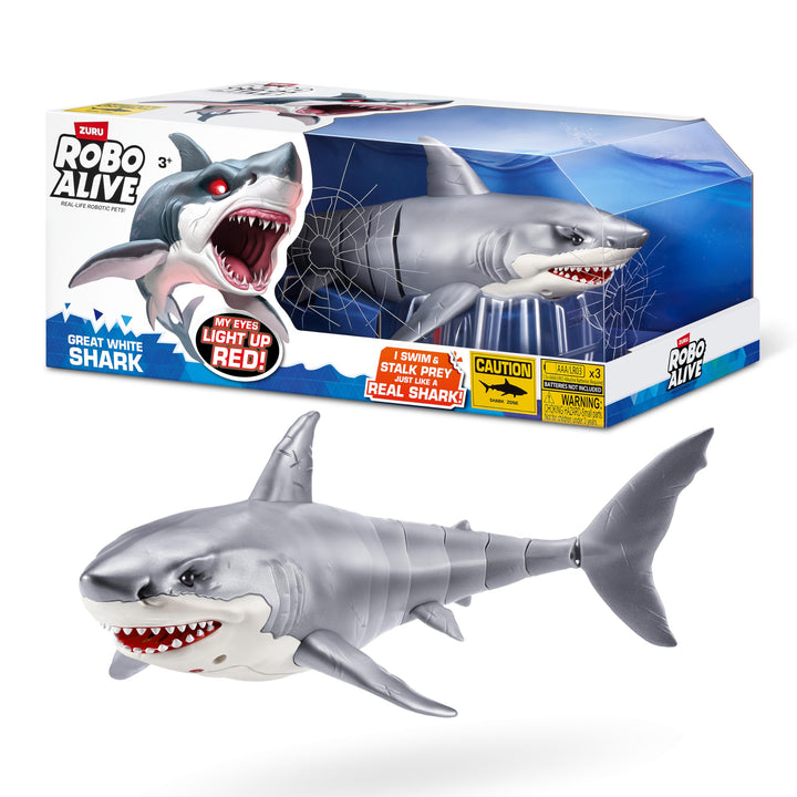 ROBO ALIVE Great White Shark Serie 1 von ZURU, batteriebetriebenes Roboter-Haispielzeug mit Leuchtef
