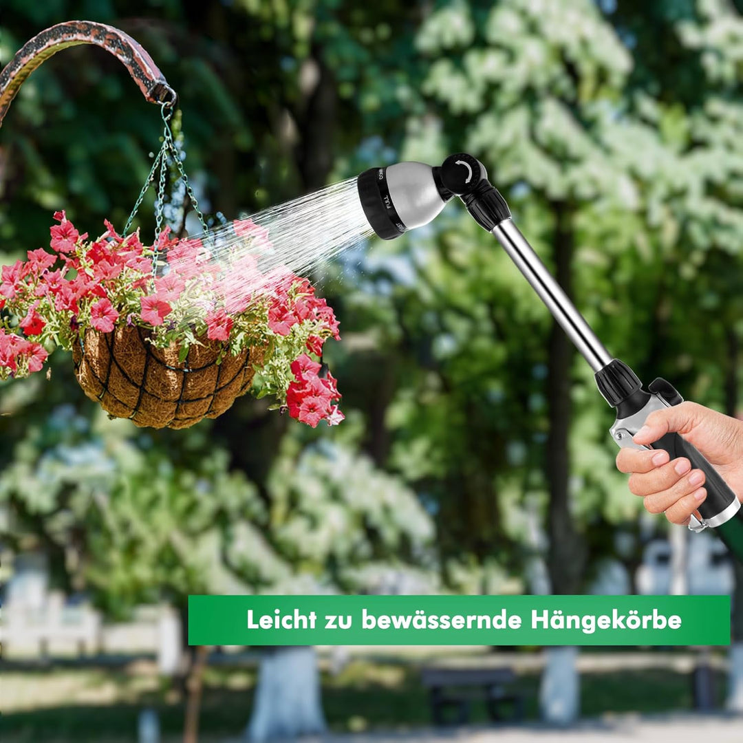 RESTMO Garten Giessstab Metall, 42cm Lang Gartenbrause mit Stiel, 180° schwenkbaren Kopf Stabbrause
